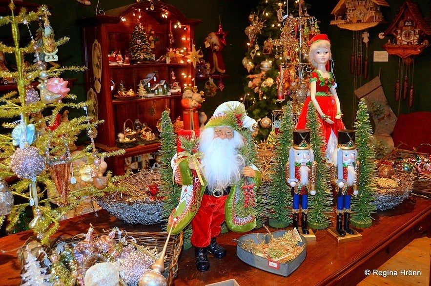 Inside the Akureyri Christmas House, visitors will find a Santa Claus figurine and other Christmas decorations.