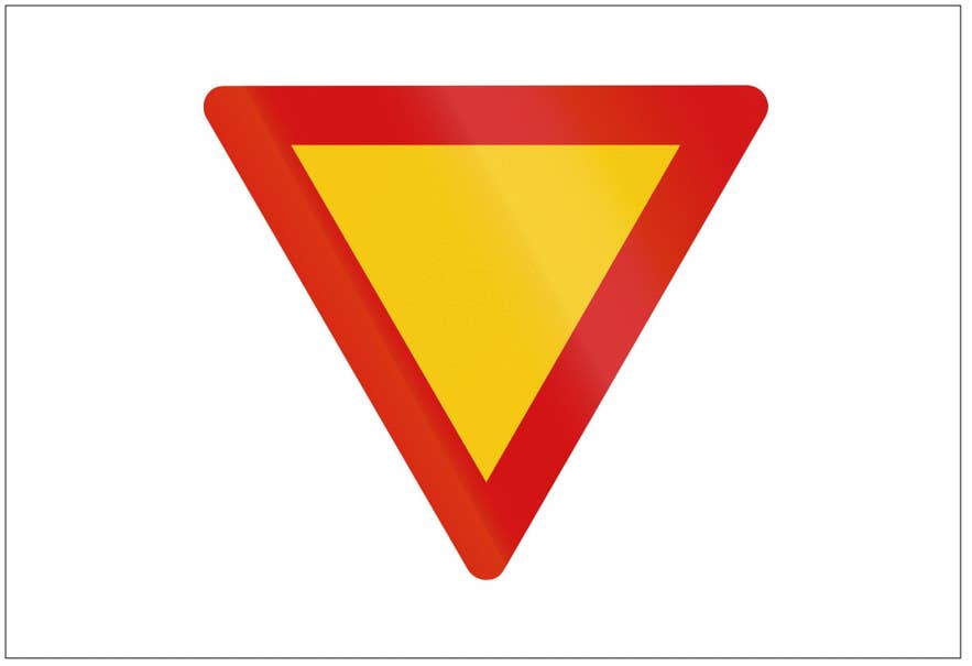 Das Vorfahrt-gewähren-Schild in Island ist ein umgedrehtes gelbes Dreieck mit rotem Rand.