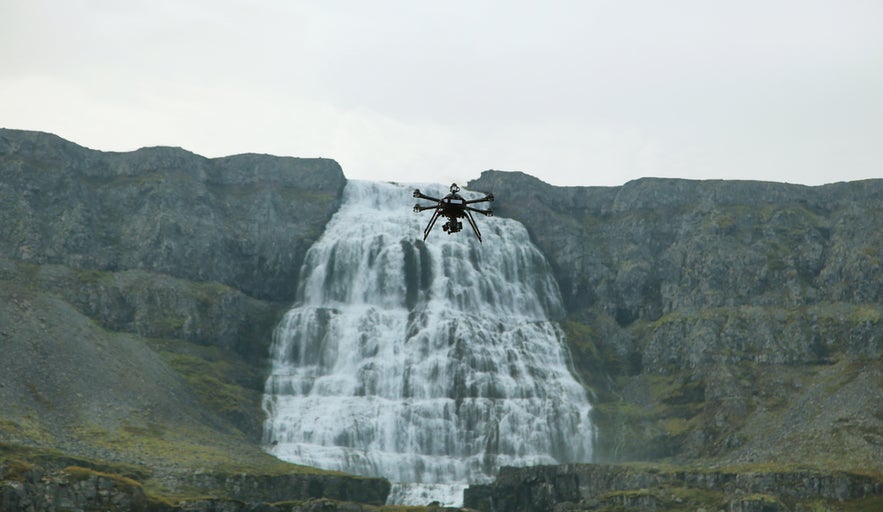 Capturing Dynjandi Waterfall’s dramatic cascades while flying drones in Iceland’s remote Westfjords Region.