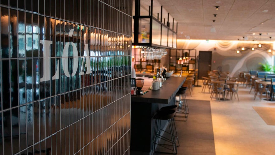 Modern interior design of Loa Restaurant and dining area in Iceland.