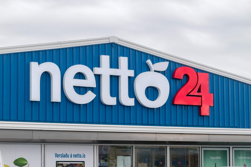 Netto Supermarket with 24-hour service sign in Reykjavik, Iceland.