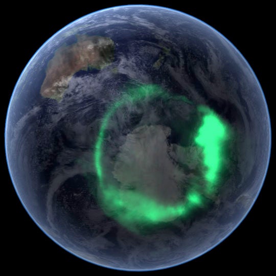  Southern Lights viewed from space. Note how far it is from Australia and New-Zealand. Photo courtesy of the N.A.S.A.