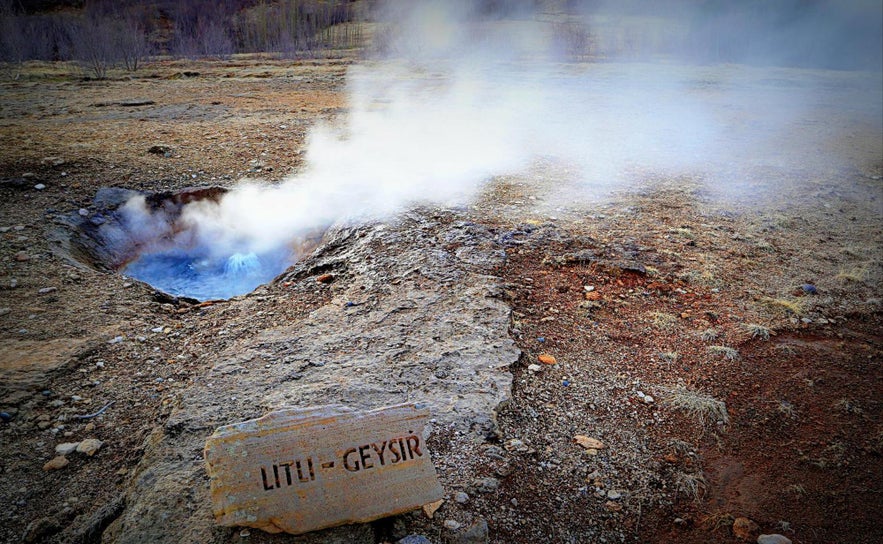 Litli Geysir steaming in the Golden Circle, a small geothermal hot spring and natural wonder in Iceland.