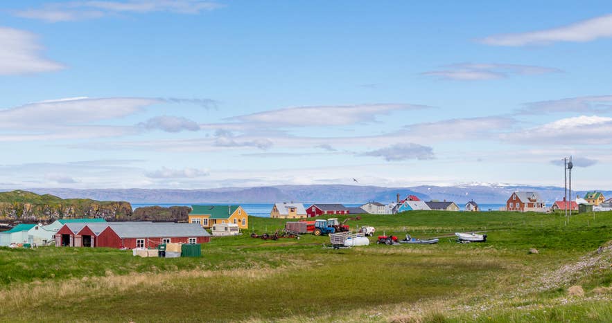 Flatey Island in Breidafjordur Bay is one of the hidden gems in Iceland, with colorful houses, birdlife, and a peaceful village.