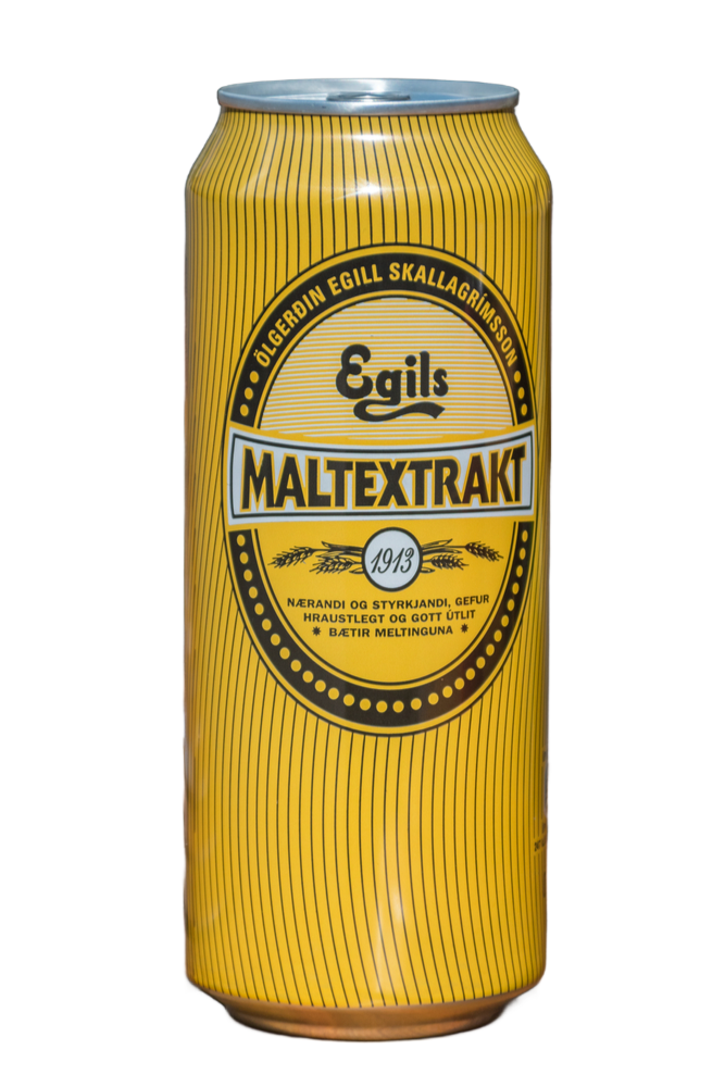 Egils Maltextrakt malt drink, a popular non-alcoholic option often enjoyed alongside beers in Iceland.