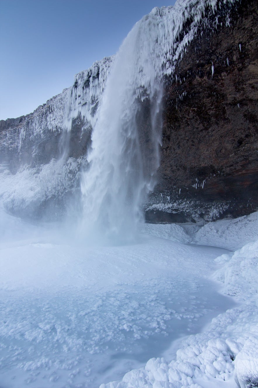 Seljalandsfoss waterfall in winter