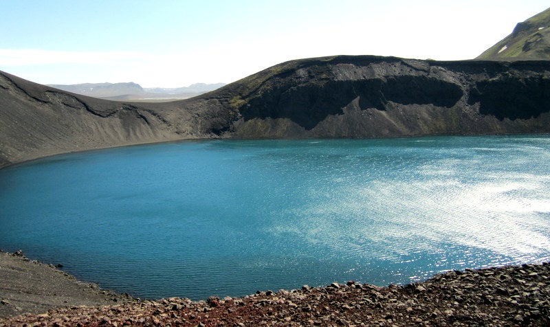 Water filled crater in the highlands of Iceland