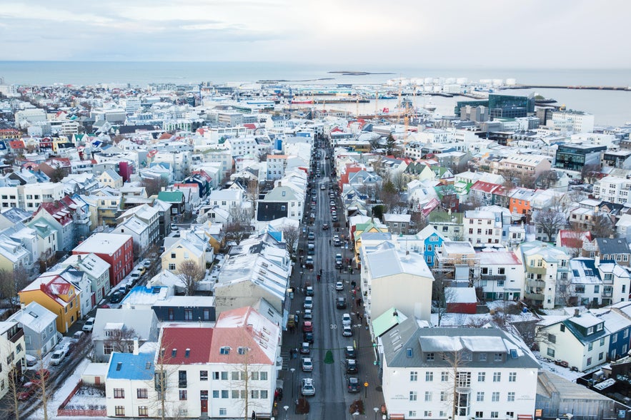 Panoramic view of downtown Reykjavik, home to many of the city’s best restaurants and cafes.