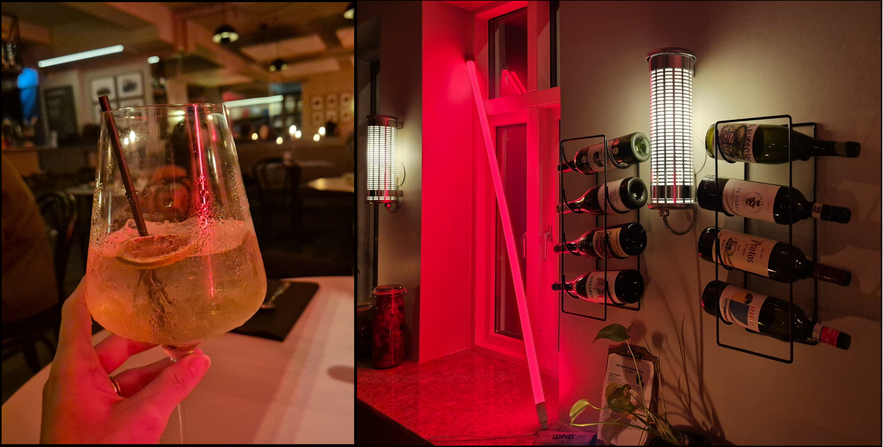 Collage showing a Rhubarb on Lemon cocktail and the wine selection at Litli Barinn in Reykjavik.