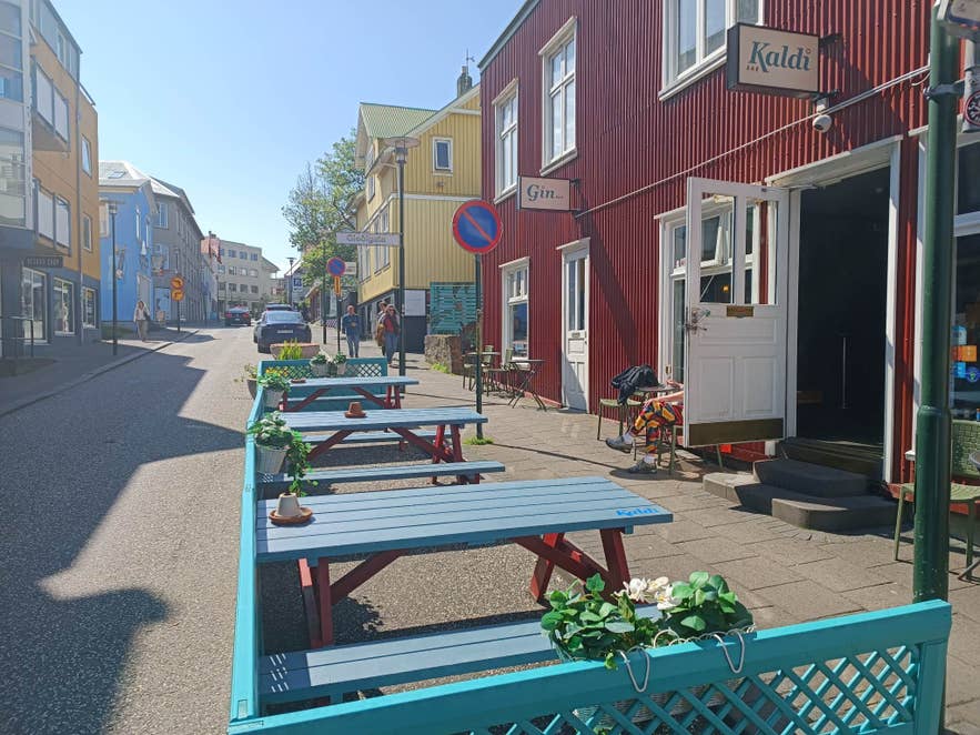 Outdoor seating area at Kaldi Bar in Reykjavik, a local favorite for Icelandic craft beer and happy hour specials. Outdoor seating area at Kaldi Bar in Reykjavik, a local favorite for Icelandic craft beer and happy hour specials.