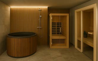 Cold pot and relaxation area at Hvanndalir Lodge spa.