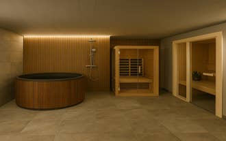 Cold pot and relaxation area at Hvanndalir Lodge spa.