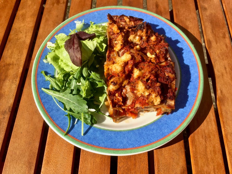 Vegetarian Lasagna at Kaffihusid Gardurinn in Reykjavik.