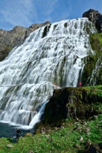 Dynjandi waterfall looks breathtaking in the Westfjords of Iceland.