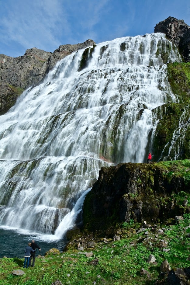 Dynjandi waterfall looks breathtaking in the Westfjords of Iceland.