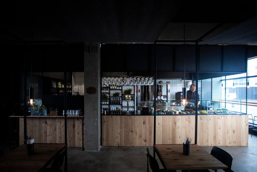 Service desk and bar at Lamb Street Food in Reykjavik.