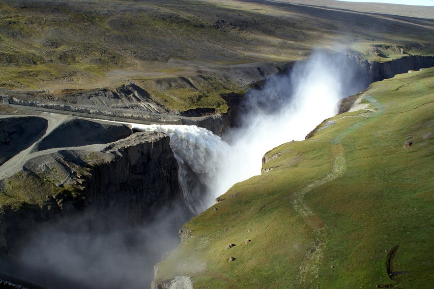 Water rushing from the Karahnjukar Dam spillway into Hafrahvammagljufur canyon in East Iceland. Water rushing from the Karahnjukar Dam spillway into Hafrahvammagljufur canyon in East Iceland.