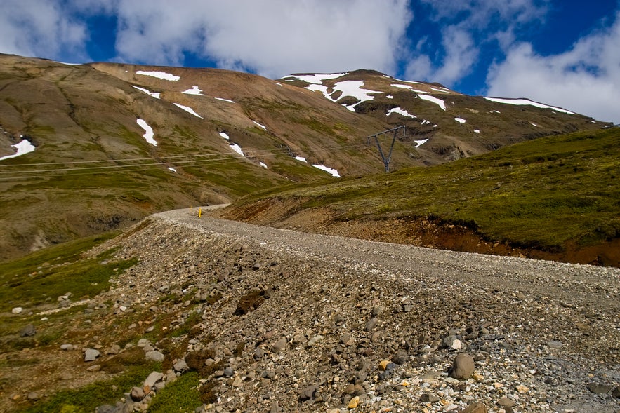Gravel highland road leading toward the Karahnjukar hydropower area in East Iceland.