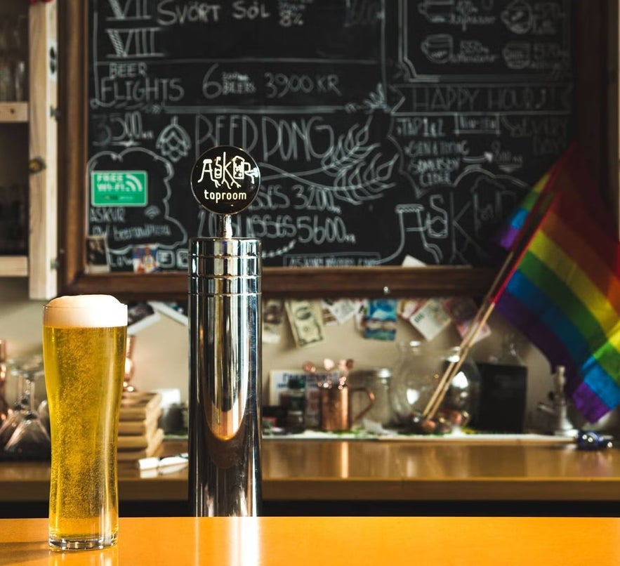 A freshly poured beer sits on the counter at Askur Taproom in Egilsstadir.