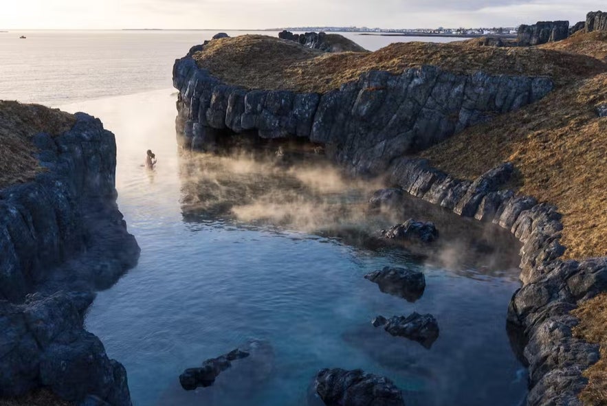 The bar area of the Sky Lagoon in Iceland