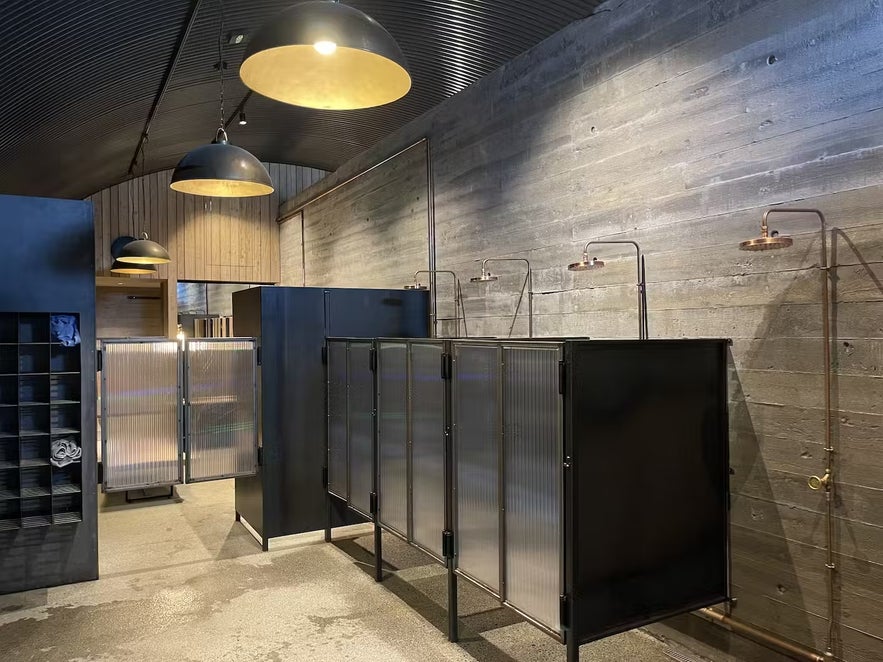 Showers and changing rooms of the Hvammsvik Hot Springs in Iceland