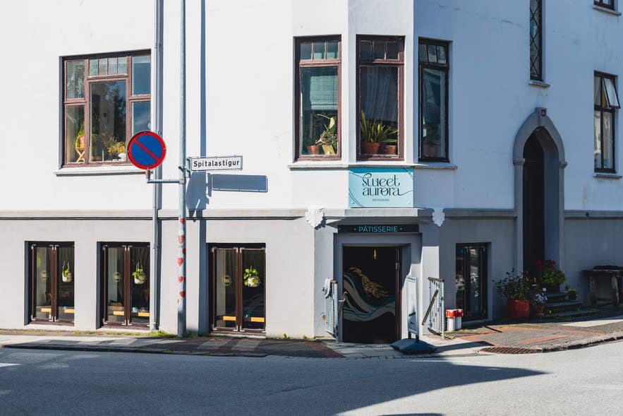 Sweet Aurora patisserie on Spitalastigur Street in Reykjavik, Iceland.