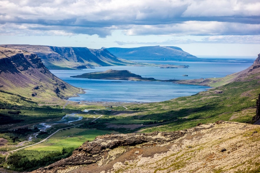 Scenic view of Hvalfjordur Fjord from the mountains. Scenic view of Hvalfjordur Fjord from the mountains.