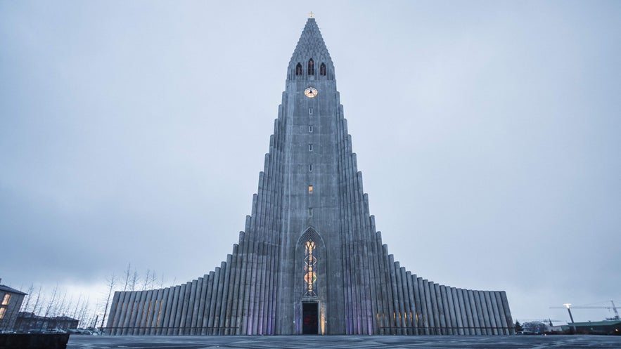 Hallgrimskirkja Church in Reykjavik on a snowy February day, a must-see landmark in Iceland