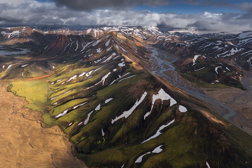 Remote Icelandic Highlands landscape only accessible by 4x4 during summer.
