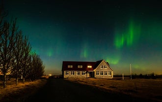 Northern lights above The Old Schoolhouse - Gaulverjaskoli guesthouse near Selfoss.