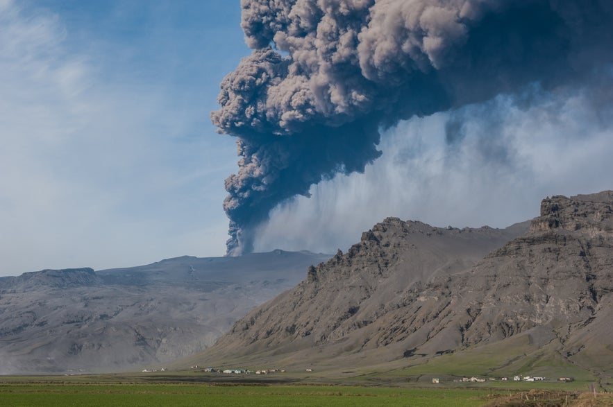 A plume of ash rising from Eyjafjallajokull.