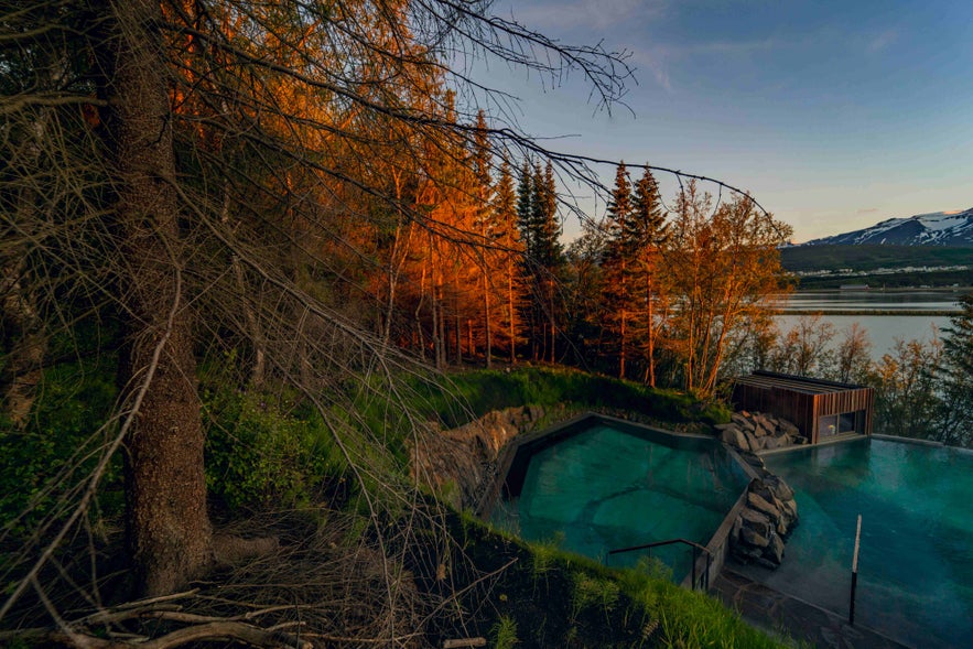 Cold plunge pool at Forest Lagoon next to the sauna in Akureyri.