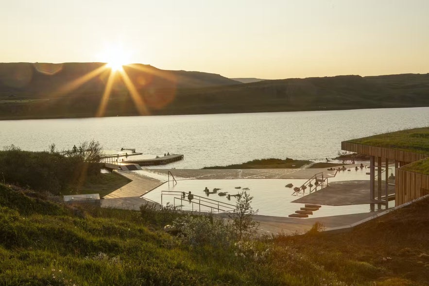 The geothermal pools at the Vok Baths offer great relaxation among nature in Iceland