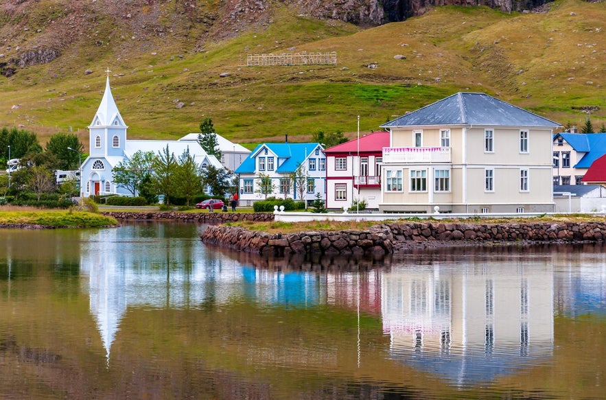 Seydisfjordur seen from the sea in east Iceland