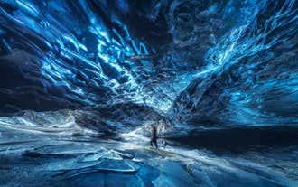 The blues of the ice caves in Iceland have many deep shades.
