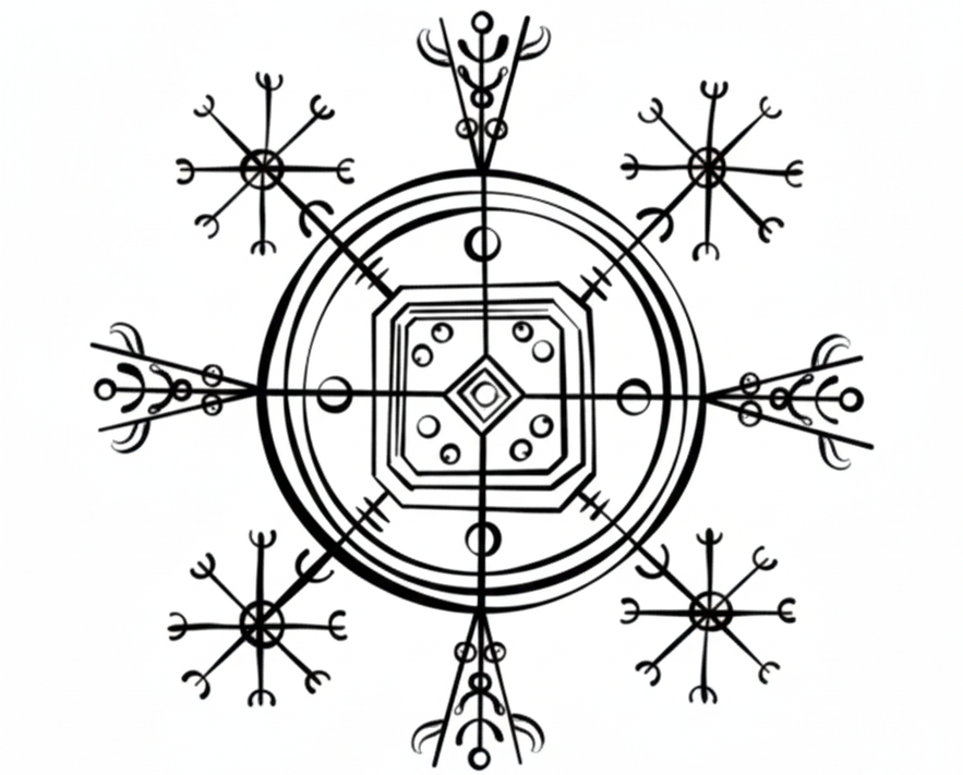Hulinhjalmur Icelandic magical stave, a traditional symbol linked to concealment, disguise, and protection in folklore