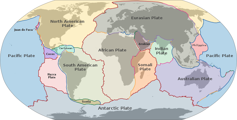 A map of the tectonic plates. Notice Iceland's location on the Mid-Atlantic Ridge.