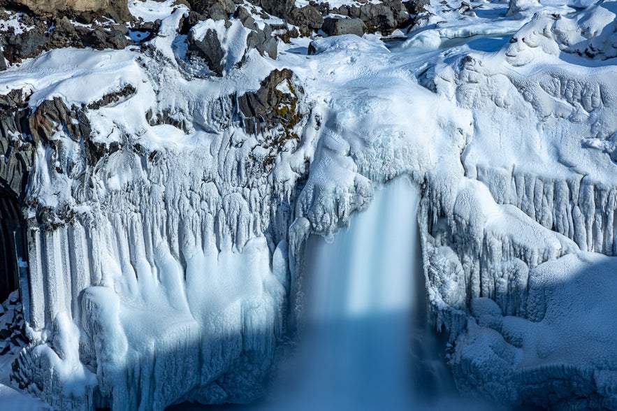Aldeyjarfoss Waterfall in Winter, Iceland, Europe