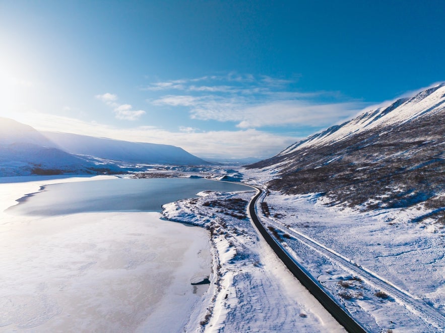 Empty icy road during winter season in Iceland