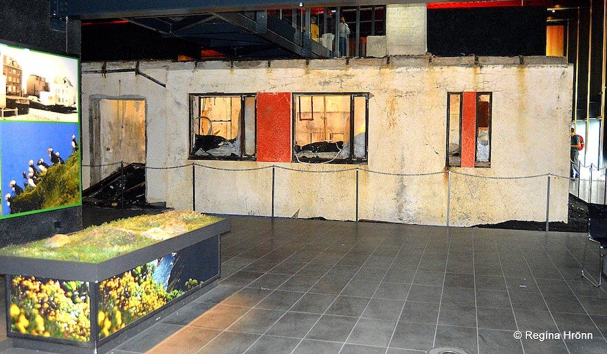 When visiting the Eldheimar museum, you can see how the 1973 eruption damaged and destroyed a part of the Vestmanneyjar town When visiting the Eldheimar museum, you can see how the 1973 eruption damaged and destroyed a part of the Vestmanneyjar town