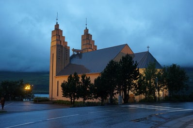 Akureyrarkirkja church lies in the coastal town of Akureyri in North Iceland.