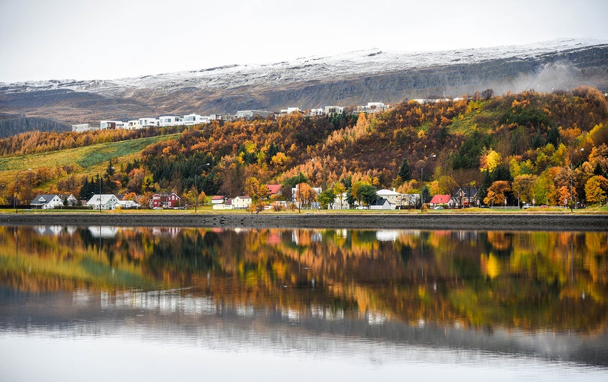 Akureyri in North Iceland during autumn