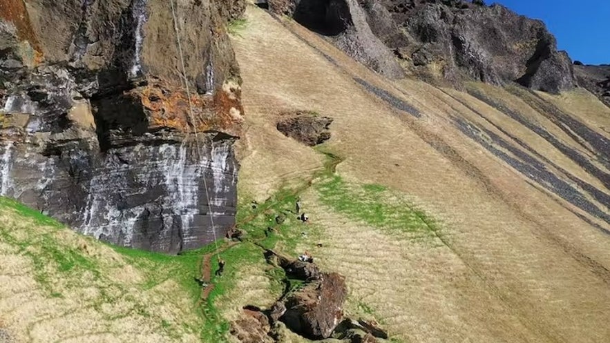 Spranga is the local sport of the Westman Islands and traditionally was done over the dangerous ocean cliffs for egg picking