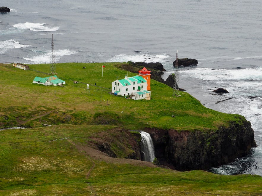 Hornbjarg Lighthouse and buildings on the cliffs of Hornstrandir, Iceland Hornbjarg Lighthouse and buildings on the cliffs of Hornstrandir, Iceland