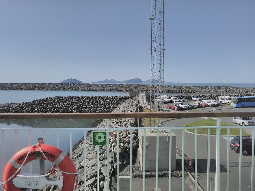 Landeyjahofn Ferry Harbor near Hvolsvollur, South Iceland, with breakwater, parking area, and Westman Islands Ferry Port.