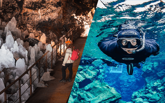 Raufarholshellir Lava Caving and Silfra Snorkeling Combo Tour with Safety Equipment