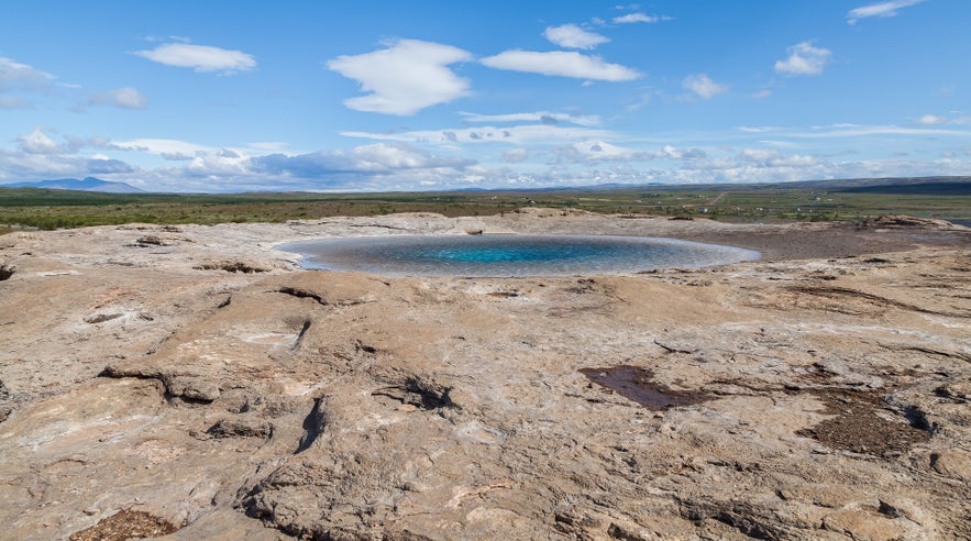 The Great Geysir geothermal hot spring in Haukadalur Geothermal Valley, Iceland.