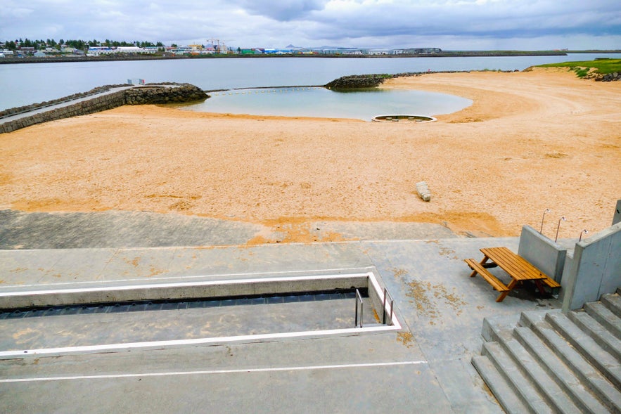 Nautholsvik Geothermal Beach in Reykjavik, where nudity in Iceland is not permitted in this public bathing area.