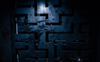 Dark maze puzzle wall inside Reykjavik escape room with dramatic lighting and mystery theme.