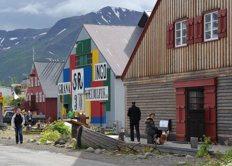 Historic buildings at the Herring Era Museum in Siglufjordur, North Iceland